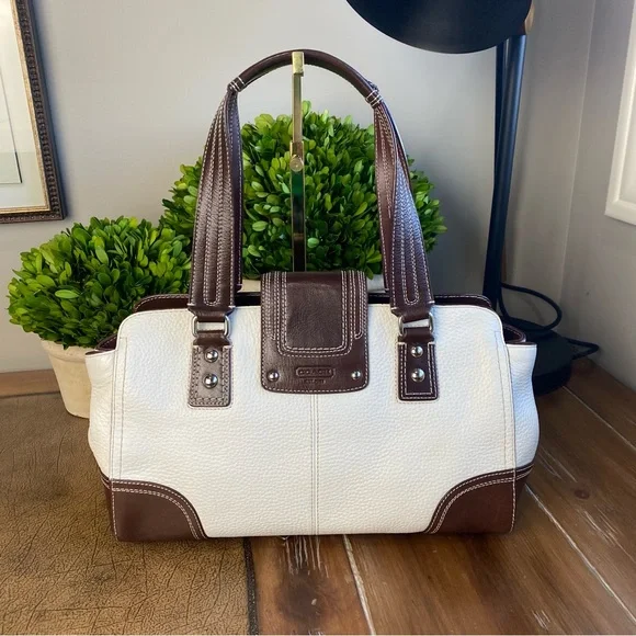 2009 Coach Hampton White Chocolate Brown Turnlock Satchel Shoulder Bag - Picture 10 of 17